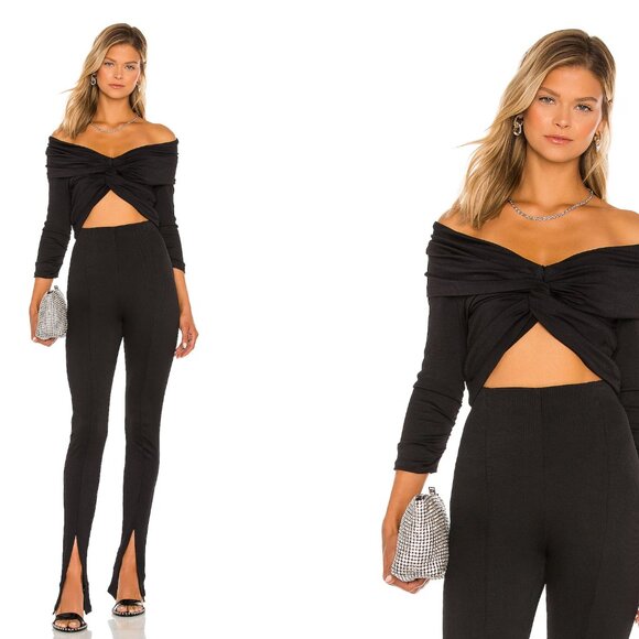 Amanda Uprichard 🖤 Voila Twist Front Crop Top Black Size M - Picture 3 of 7